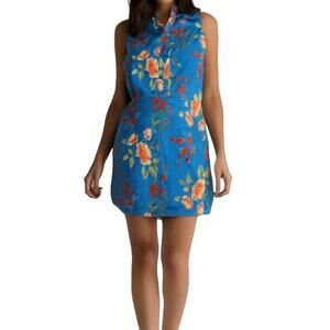 Beige by ECI Embroidered Blue Floral Sleeveless Dress Womens 8